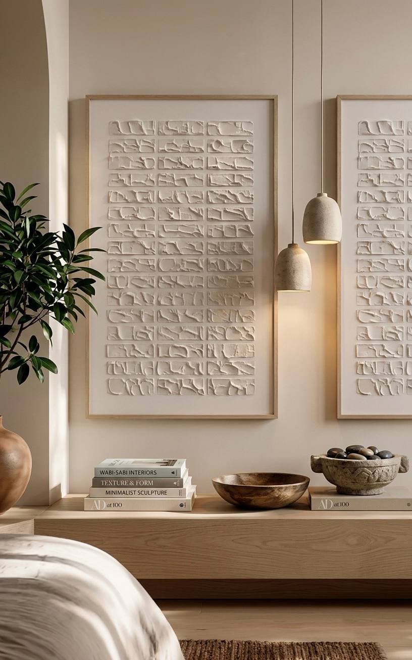 Textured relief panels installed in a corridor
