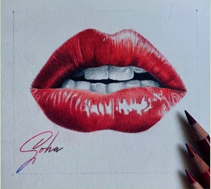 Crimson Whispers, Colored pencil on paper by Soha Fazeli