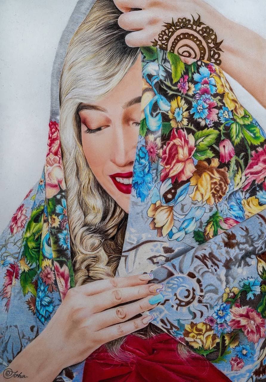 My Self-Portrait, Colored pencil on paper by Soha Fazeli